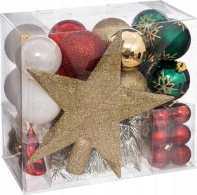 Ziemassvētku eglīšu rotaļlietu komplekts Fééric Lights and Christmas, zelta krās./sarkana krās./zaļa krās., 3 - 6 cm, plastmasa, 44 gab.