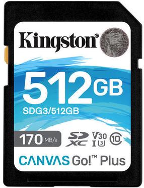 Atmiņas karte Kingston Canvas Go! Plus, 512 GB, 170 Mb/s - 90 Mb/s
