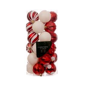 Eglutės žaisliukų rinkinys Christmas Touch, balta sp./raudona sp., plastikas, 30 vnt.