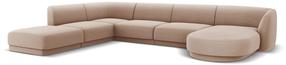 Stūra dīvāns Micadoni Home Miley Velvet Panoramic 6 Seats, gaiši brūna krās., kreisais, 327 x 245 cm x 74 cm