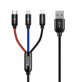 Adapteris Baseus CAMLT-BSY01, USB Type C/Micro USB/Apple Lightning, 120 cm, melna krās.
