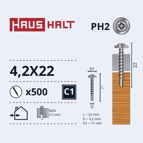 Isekeermestavad kruvid Haushalt DIN 14566, 4.2 mm x 22 mm, 500 tk