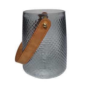 Svečturis Besk, stikls/dabīgā āda, Ø 10.5 cm, 15.3 cm, pelēka krās.