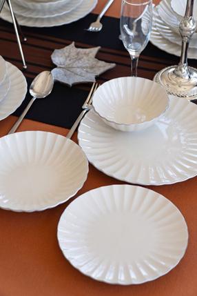 Pusdienu servīze Hermia Derya 24 - White, Silver, porcelāna, zelta krās./balta krās., 24 gab.