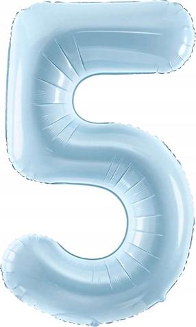 Folijas balons cipars PartyDeco Nr. 5, gaiši zila krās.