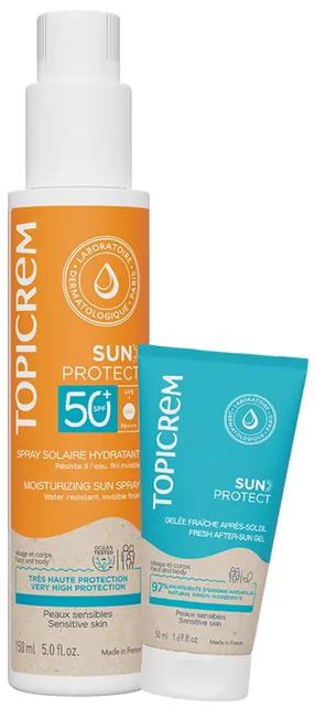 Izsmidzināms līdzeklis iedeguma kopšanai ķermenim/sejai Topicrem Sun Protect 2-Piece Set SPF50+, 200 ml