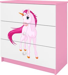 Vaikiška komoda Kocot Kids Babydreams Unicorn, balta sp./rožinė sp., 80 cm x 41 cm x 80.5 cm
