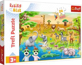 Пазл Trefl Safari Babies And The Bear 14373, 40 см x 60 см, 24 шт., многоцветный