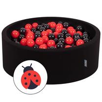 Baseinas su kamuoliukais KiddyMoon Foam Ball Pit Round 300 Balls, 90 cm x 90 cm, 300 vnt, juoda sp./raudona sp.