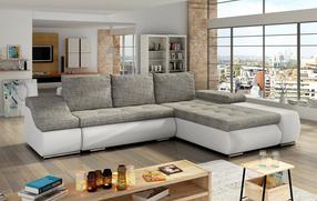 Kampinė sofa Ontario Berlin 01, Soft 17, balta sp./pilka sp., dešininė, 200 x 296 cm x 88 cm
