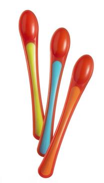 Šaukštelis Tommee Tippee Explora Colours, 4 mėn., guma, raudona sp./geltona sp./oranžinė sp.