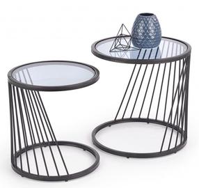 Kavos staliukų komplektas Antilla, skaidrus/juodas/pilkas, 50 cm x 50 cm x 50 cm
