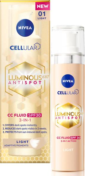 СС-крем, жидкости Nivea Cellular Luminous 630 Anti-Spot, SPF 30, light цв., 1, 40 мл