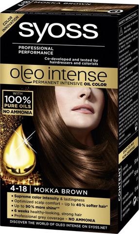 Plaukų dažai Syoss Oleo Intense, mokka brown sp., Mokka Brown 4-18, 50 ml