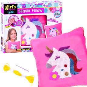 Siuvimo rinkinys Girls Creator Sequin Pillow Unicorn, rožinė sp.