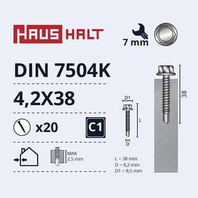Pašvītņojošā skrūve Haushalt DIN 7504K, 4.2 mm x 38 mm, 20 gab.