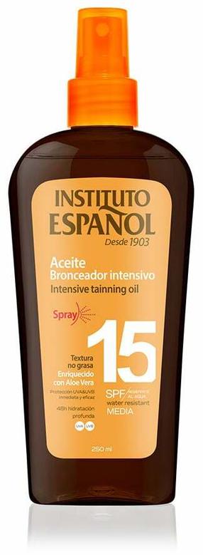Eļļa iedeguma kopšanai ķermenim/sejai Instituto Español Sunscreen Tanning SPF15, 250 ml