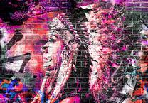 Fototapetas Artgeist Street Art - Graffiti With Profile Of A Woman In Shades Of Pink And Purple, 105 cm x 150 cm