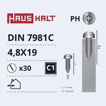 Savisriegis Haushalt DIN7981C, 4.8 mm x 19 mm, 30 vnt.