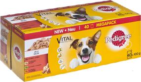 Šlapias šunų maistas Pedigree Selection Of Flavors In Jelly, ėriena/jautiena/vištiena/paukštiena, 4 kg, 40 vnt.