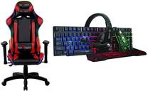 Spēļu krēsls Red Fighter C8 + Marvo CM370 4-in-1 Gaming Starter Kit, 53 x 53 x 127 - 137 cm, melna krās./sarkana krās.