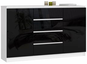 Komoda Akord K160 2D 4SZ CLP, balta sp./juoda sp., 99 cm x 160 cm x 40 cm