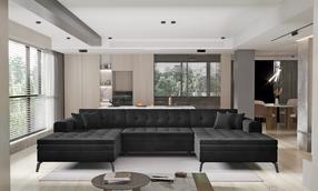 Kampinė sofa Vertizo Lukso 10, juoda sp., 350 x 170 cm x 93 cm