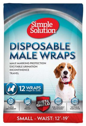 Autiņi suņiem Simple Solution Disposable Male Wraps, S, 12 gab. balta krās.