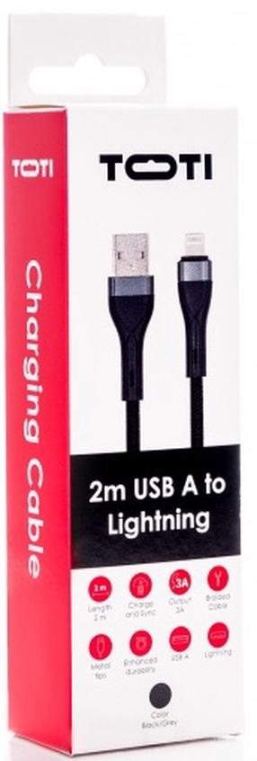 Провод Toti, Lightning/USB Type A, 200 см, черный цв.