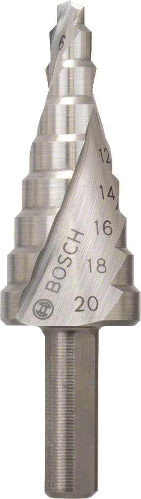 Pakāpju urbis Bosch 2608597519, metāla/nerūsējošais tērauds/plastmasas, hss, taisne, 4-20 mm x 7.5 cm