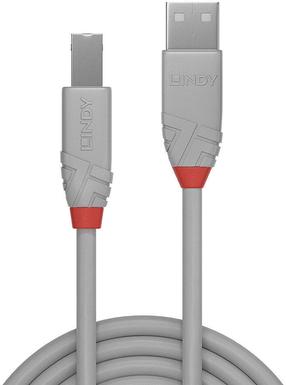 Vads Lindy Anthra Line USB 2.0 A male, USB 2.0 B male, 0.5 m, pelēka krās.