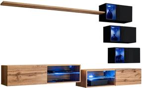 Sekcija ASM Switch XXIV, ąžuolo sp./juoda sp., 250 cm x 40 cm x 150 cm