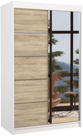 Riidekapp ADRK Nicea, valge v./sonoma tamm v., 120 cm x 58 cm x 200 cm, peegliga