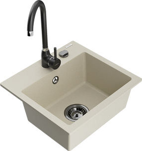 Virtuvinė plautuvė Mexen Milo 6505-69-670200-70, granitas, 43.5 cm x 41 cm x 17.1 cm, juoda sp./smėlio sp.