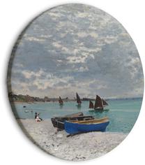Apvali reprodukcija ant drobės Artgeist Sainte-Adresse Beach, Claude Monet - Boats on the Seashore, 40 cm x 40 cm