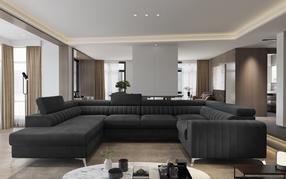 Kampinė sofa Louis Velvetmat 6, tamsiai pilka sp., kairinė, 202 x 347 cm x 92 cm