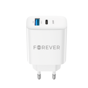 Telefono įkroviklis Forever TC-07-30AC, USB Type-C/USB A, balta sp., 30 W