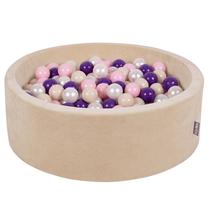 Baseinas su kamuoliukais KiddyMoon Velvet ball pit Round 300 Balls, 90 cm x 90 cm, 300 vnt, balta sp./geltona sp.
