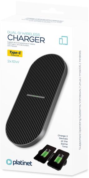 Bezvadu lādētājs Platinet PWCDB, Qi Wireless, melna krās., 20 W
