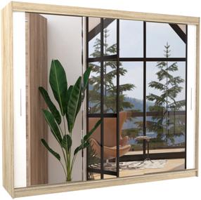 Riidekapp ADRK Chester, valge v./sonoma tamm v., 58 cm x 250 cm x 215 cm, peegliga