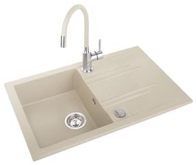 Кухонный умывальник с кухонным смесителем Ferro Mezzo II, гранит, 78 см x 48 см x 17.7 см, песочный цв.