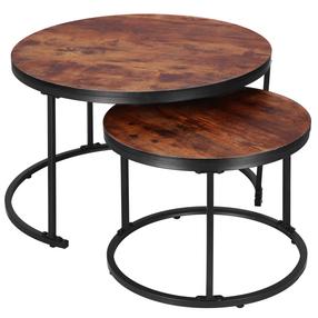 Kavos staliukų komplektas Springos, ruda sp./juoda sp., 50 - 70 cm x 70 cm x 39.5 - 46.5 cm, 2 vnt.