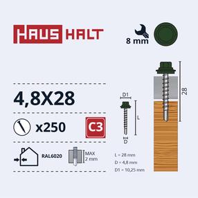 Isekeermestavad kruvid Haushalt DIN 7504K, 4.8 mm x 28 mm, 250 tk