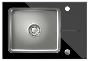 Кухонная мойка Quadron Hugh 116, стекло/нержавеющая сталь, 64 см x 44 см x 19 см, черный цв./нержавеющей стали цв.
