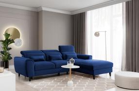 Kampinė sofa Foble Velvetmat 40, tamsiai mėlyna sp., dešininė, 196 x 267 cm x 100 cm