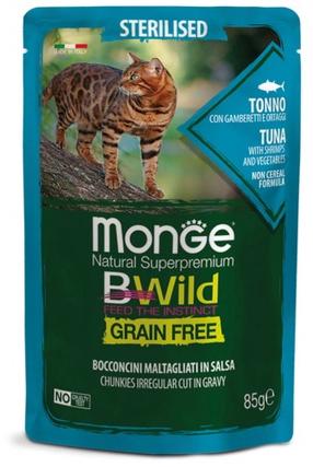 Šlapias kačių maistas Monge BWild Sterilised Tuna, Shrimps & Vegetables, tunas/krevetės, 0.085 kg
