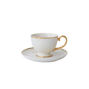 Чашка с блюдцем Quality Ceramic Prima Gold, золотой цв./белый цв., 0.09 л
