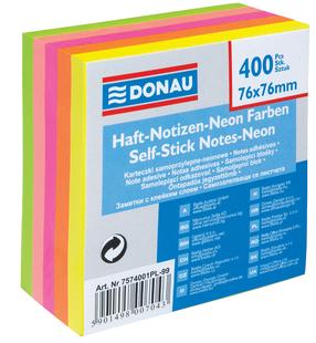 Клеящиеся листки для записей Donau Neon 11D7574, 7.6 см x 7.6 см, 400 шт., желтый цв.