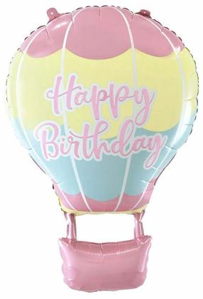 Balons figūriņa GoDan Happy Birthday, zila krās./dzeltena krās./rozā krās.