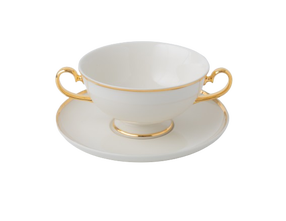 Puodelis su lėkštute Quality Ceramic Prima Gold, aukso sp./balta sp., 0.280 l